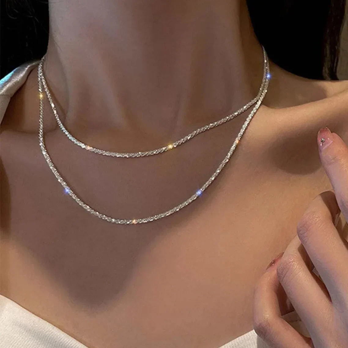 Dubbele Laag Ketting met Kristallen