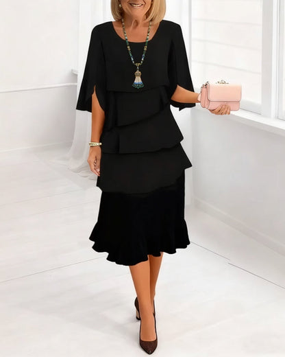 Renata | Elegante midi-jurk met ruffle-stijl mouwen