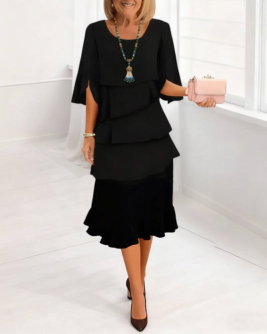 Renata | Elegante midi-jurk met ruffle-stijl mouwen