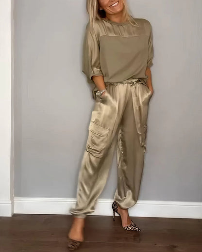 AMELIA | Compleet Twee Stukken Blouse en Cargo Broek Chic
