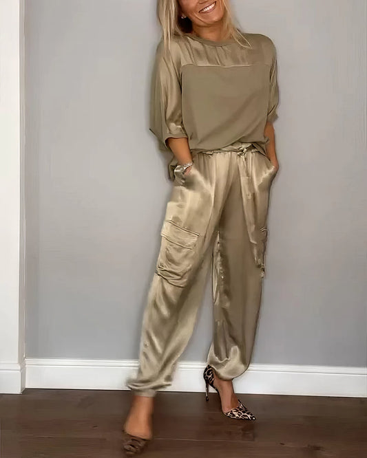 AMELIA | Compleet Twee Stukken Blouse en Cargo Broek Chic